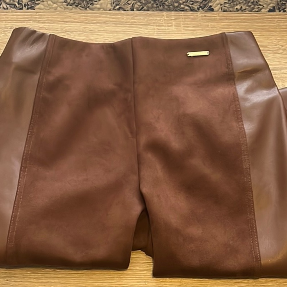 Marc New York Brown Faux Leather & Suede Slim Pants